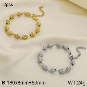 Fashionable Titanium Steel Cone Spindle Bracelet, Steel and Gold Two Piece Set - KB186750-Z