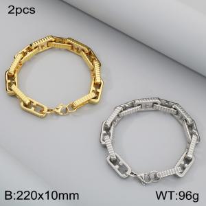 Fashionable titanium steel personalized Japanese chain bracelet, steel and gold two-piece set - KB186751-Z