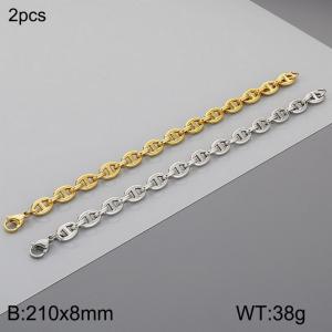 Fashion Titanium Steel Personalized 8mm Japanese Chain Bracelet, Steel and Gold Two Piece Set - KB186753-Z