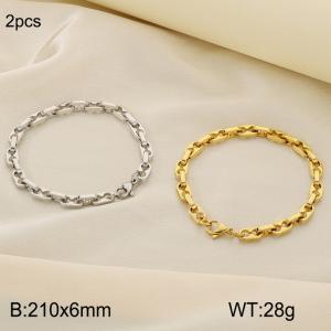 Fashion Titanium Steel Personalized 6mm Japanese Chain Bracelet, Steel and Gold Two Piece Set - KB186754-Z