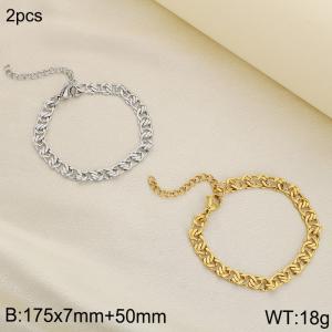 Fashionable Titanium Steel Flat Rope Buckle Bracelet with Tail Chain, Steel and Gold Two Piece Set - KB186755-Z