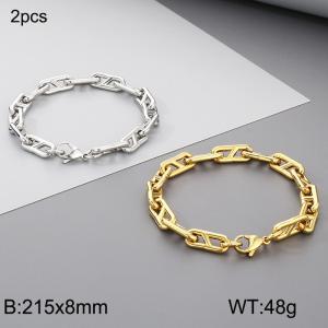 Fashionable titanium steel Japanese chain bracelet, steel and gold two-piece set - KB186756-Z