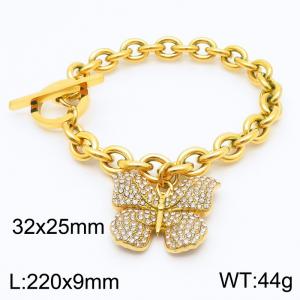 Stainless Steel Zirconia Butterfly Charm Bracelet for Women OT Clasp Gold Color Trendy Jewelry - KB186826-Z