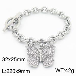 Stainless Steel Zirconia Butterfly Charm Bracelet for Women OT Clasp Trendy Jewelry - KB186827-Z