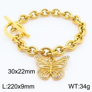 Stainless Steel Zirconia Butterfly Charm Bracelet for Women OT Clasp Gold Color Trend Jewelry - KB186828-Z