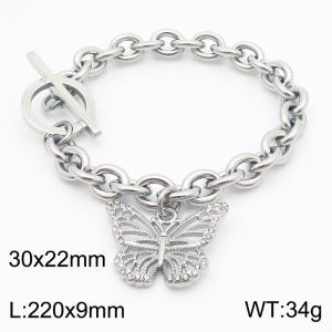 Stainless Steel Zirconia Butterfly Charm Bracelet for Women OT Clasp Trend Jewelry - KB186829-Z