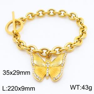 Stainless Steel Zirconia Butterfly Charm Bracelet for Women OT Clasp Gold Color Trend Jewelry - KB186830-Z