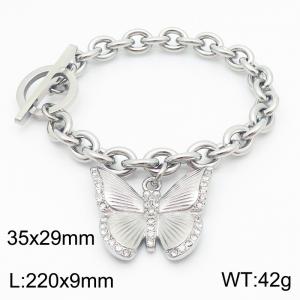 Stainless Steel Zirconia Butterfly Charm Bracelet for Women OT Clasp Trendy Jewelry - KB186831-Z