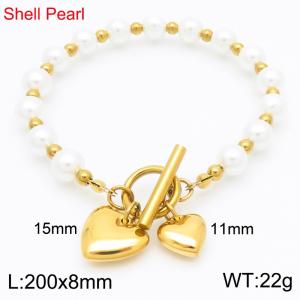 Fashionable and trendy women's pearl double heart bracelet bead jewelry - KB186956-Z