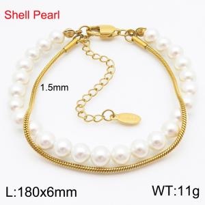 Trendy design with high-end pearl and snake chain double layered bracelet - KB186958-Z