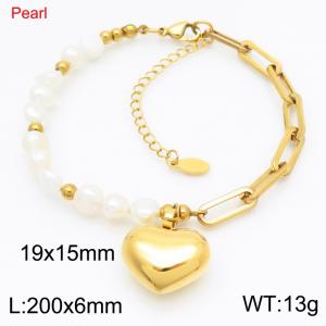 Fashionable stainless steel square wire chain paired with pearl peach heart bracelet - KB186961-Z