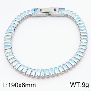 Fashionable and personalized stainless steel 190 × 6mm creative sparkling color set with diamonds rectangular temperament silver bracelet - KB186988-GC