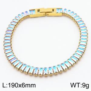 Fashionable and personalized stainless steel 190 × 6mm creative sparkling color set with diamonds rectangular temperament gold bracelet - KB186989-GC