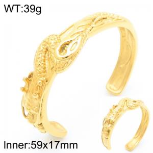 Punk style retro personality stainless steel creative carving dragon charm gold opening bangle - KB187159-KJX