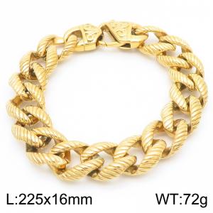 Punk style retro personality stainless steel embossed Cuban chain pattern buckle domineering gold bracelet - KB187401-KJX