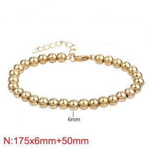 Minimalist Simple Stainless Steel 18K Gold Plated 6mm Beads Chain Adjustable Round Bracelet for Women - KB187420-Z