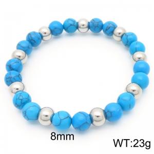 Fashion Jewelry Turquoise Stone Bead Bracelets 8mm  Stainless Steel Bead Chain Bracelet - KB187546-Z