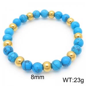 Fashion Jewelry Turquoise Stone Bead Bracelets 8mm Gold Plated Stainless Steel Bead Chain Bracelet - KB187547-Z