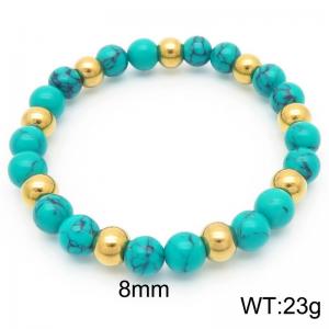 Fashion Jewelry Turquoise Stone Bead Bracelets 8mm Gold Plated Stainless Steel Bead Chain Bracelet - KB187548-Z