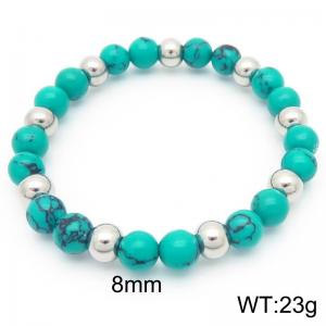 Fashion Jewelry Turquoise Stone Bead Bracelets 8mm  Stainless Steel Bead Chain Bracelet - KB187549-Z