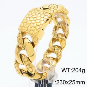 Punk style fashion personality stainless steel 230 × 25mm cast pebble pattern thick Cuban chain rectangular buckle domineering gold bracelet - KB187844-KJX