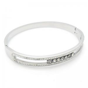 Stainless Steel Stone Bangle - KB188001-WH