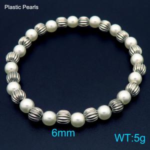 6mm New Fashion Imitation Pearl Bracelet Stainless Steel Women's Bracelet Jewelry Gift - KB188161-Z