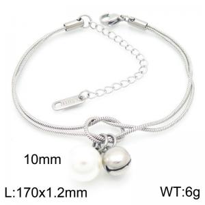 170x1.2mm Fashion Women's Bracelet Stainless Steel Jewelry Imitation Pearl Snake Chain Bell Jewelry Gift - KB188236-Z