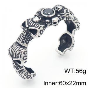 Big Skull Bangle For Men Stainless Steel 316L Silver Color - KB188543-KJX