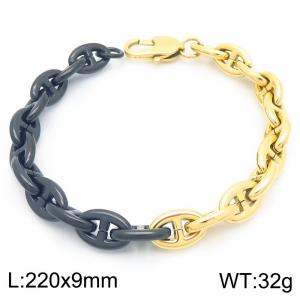 Stainless steel simple and fashionable 220 × 9mm Japanese style chain special buckle temperament charm gold&black mixed color bracelet - KB188707-KFC