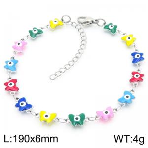 Fashionable Ins style stainless steel butterfly shaped colorful devil's eye splicing bracelet - KB188777-Z