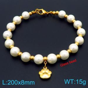 European and American creative fashion sweet freshwater pearl bracelet hanging dog footprints pendant temperament versatile gold bracelet - KB189087-GC