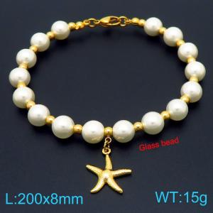 European and American creative fashion sweet freshwater pearl bracelet hanging pentagram pendant temperament versatile gold bracelet - KB189097-GC