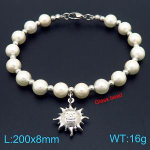 European and American creative fashion sweet freshwater pearl bracelet hanging sun pendant temperament versatile silver bracelet - KB189104-GC
