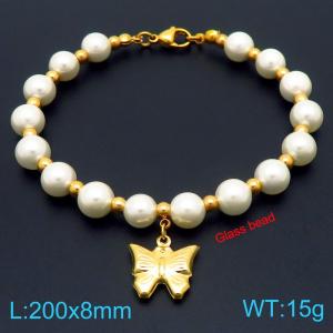 European and American creative fashion sweet freshwater pearl bracelet hanging butterfly pendant temperament versatile gold bracelet - KB189105-GC