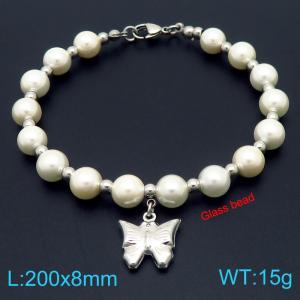 European and American creative fashion sweet freshwater pearl bracelet hanging butterfly pendant temperament versatile gold bracelet - KB189106-GC