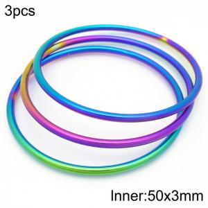 50x3mm Round Rainbow Titanium Comfortable Bracelet Stainless Steel Jewelry Bangles 3pcs A set - KB190335-GC