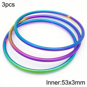 53x3mm Round Rainbow Titanium Comfortable Bracelet Stainless Steel Jewelry Bangles 3pcs A set - KB190336-GC