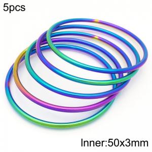 50x3mm Round Rainbow Titanium Comfortable Bracelet Stainless Steel Jewelry Bangles 5pcs A set - KB190344-GC