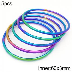 60x3mm Round Rainbow Titanium Comfortable Bracelet Stainless Steel Jewelry Bangles 5pcs A set - KB190348-GC