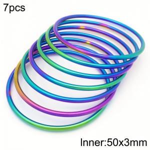 50x3mm Round Rainbow Titanium Comfortable Bracelet Stainless Steel Jewelry Bangles 7pcs A set - KB190353-GC