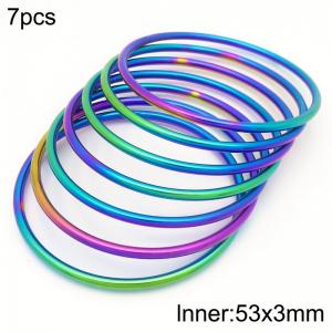 53x3mm Round Rainbow Titanium Comfortable Bracelet Stainless Steel Jewelry Bangles 7pcs A set - KB190354-GC