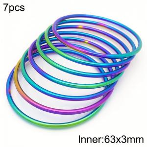 63x3mm Round Rainbow Titanium Comfortable Bracelet Stainless Steel Jewelry Bangles 7pcs A set - KB190358-GC