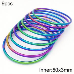 50x3mm Round Rainbow Titanium Comfortable Bracelet Stainless Steel Jewelry Bangles 9pcs A set - KB190362-GC