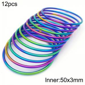 50x3mm Round Rainbow Titanium Comfortable Bracelet Stainless Steel Jewelry Bangles 12pcs A set - KB190371-GC