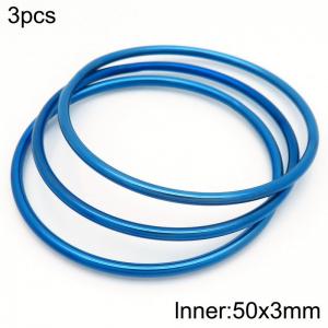 50x3mm Round Blue Titanium Comfortable Bracelet Stainless Steel Jewelry Bangles 3pcs A set - KB190390-GC