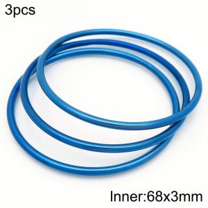 68x3mm Round Blue Titanium Comfortable Bracelet Stainless Steel Jewelry Bangles 3pcs A set - KB190397-GC