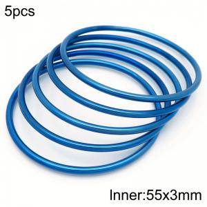 55x3mm Round Blue Titanium Comfortable Bracelet Stainless Steel Jewelry Bangles 5pcs A set - KB190401-GC