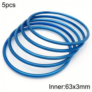 63x3mm Round Blue Titanium Comfortable Bracelet Stainless Steel Jewelry Bangles 5pcs A set - KB190404-GC