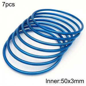 50x3mm Round Blue Titanium Comfortable Bracelet Stainless Steel Jewelry Bangles 7pcs A set - KB190408-GC